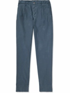 Incotex - Tapered Pleated Stretch-Cotton Twill Trousers - Blue