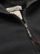 REMI RELIEF - Leather-Trimmed Loopback Cotton-Jersey Zip-Up Hoodie - Black