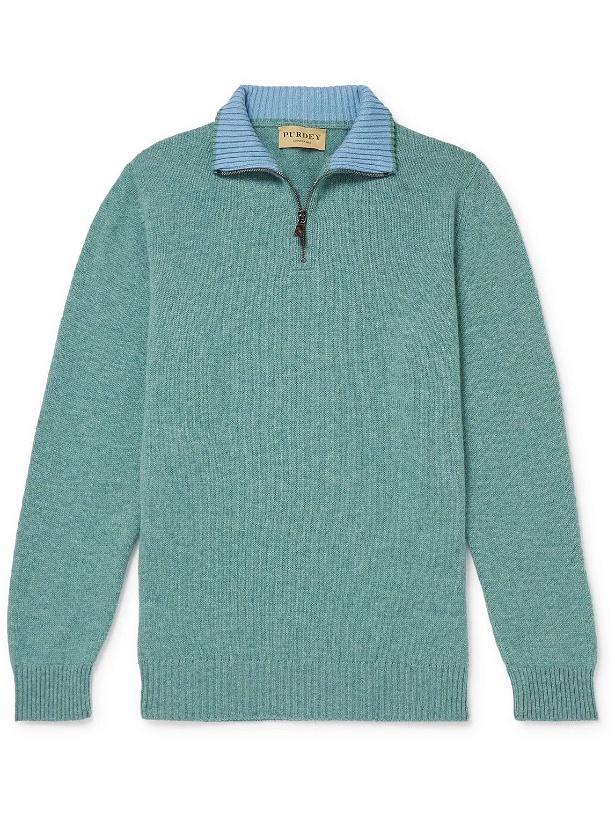 Photo: Purdey - Slim-Fit Mélange Cashmere Half-Zip Sweater - Green