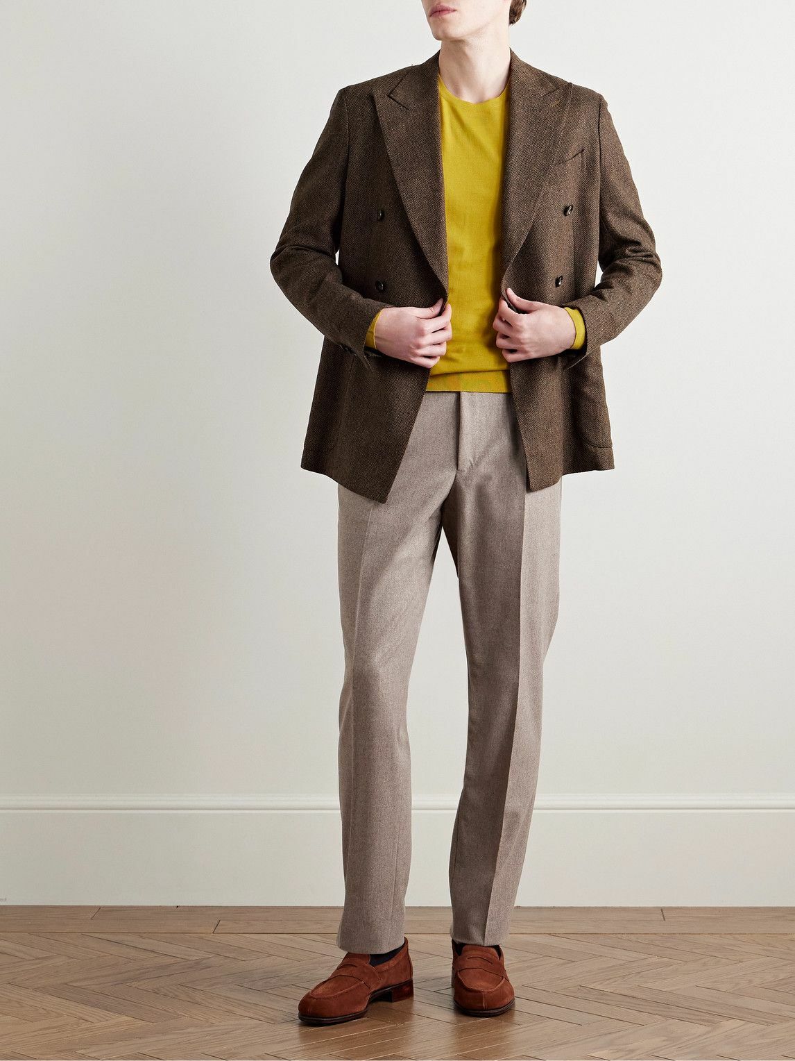 ⭐️De Petrillo⭐️ブラウン⭐️ウール‼️セットアップ‼️46⭐️ De Petrillo - Unstructured Double-Breasted Herringbone Wool and