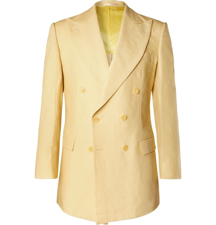 Photo: Maximilian Mogg - Slim-Fit Double-Breasted Linen Suit Jacket - Yellow