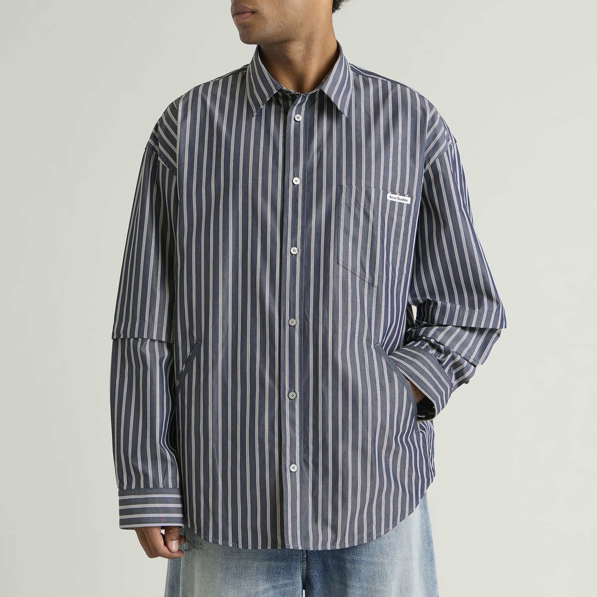 Acne Studios Men's Satero Double Sleeve Shirt in Blue/White