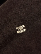 CELINE - Embellished Logo-Embroidered Cotton-Blend Velour Zip-Up Hoodie - Brown