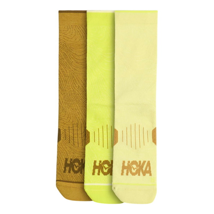Photo: Hoka One One Men's Crew Run Sock 3-Pack in Hoka Citrus/Pomela Yellow/Mustard Seed