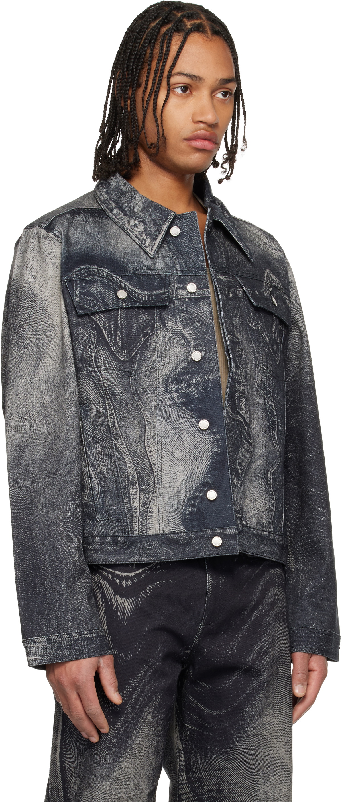 CAMPERLAB Black Distorted Print Denim Jacket