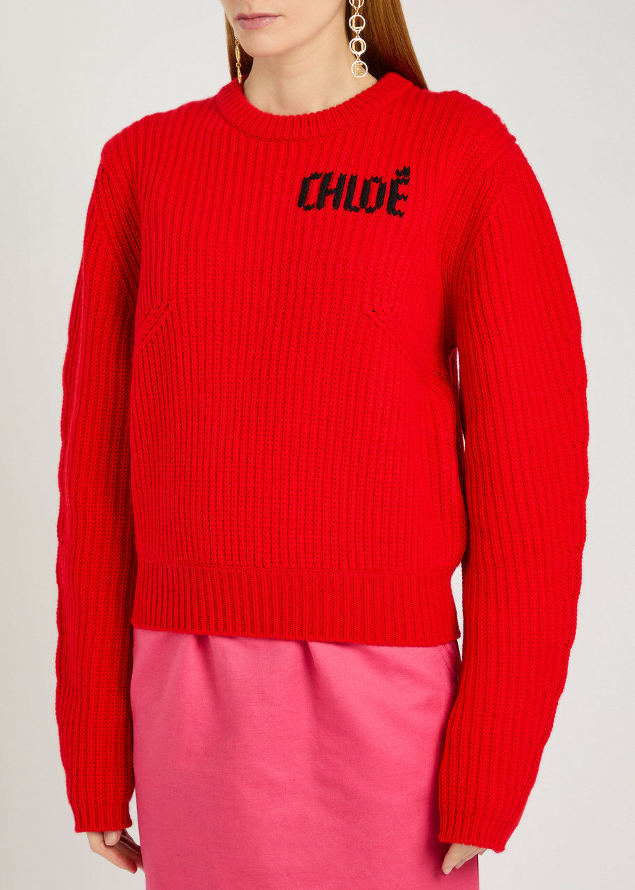 Chloe Logo Wool and Cashmere-blend Jumper Red