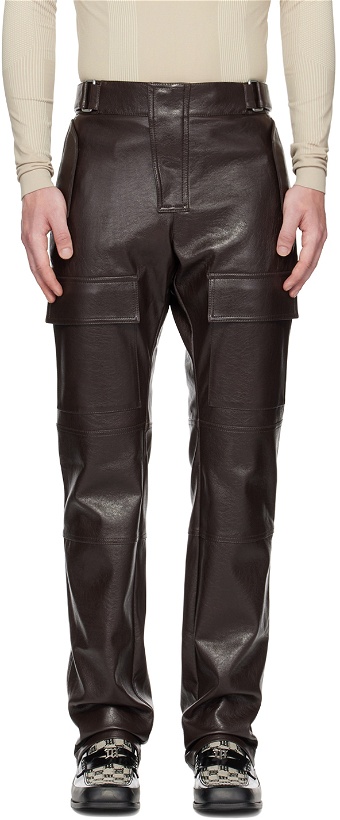 Photo: MISBHV Brown Moto Faux-Leather Cargo Pants
