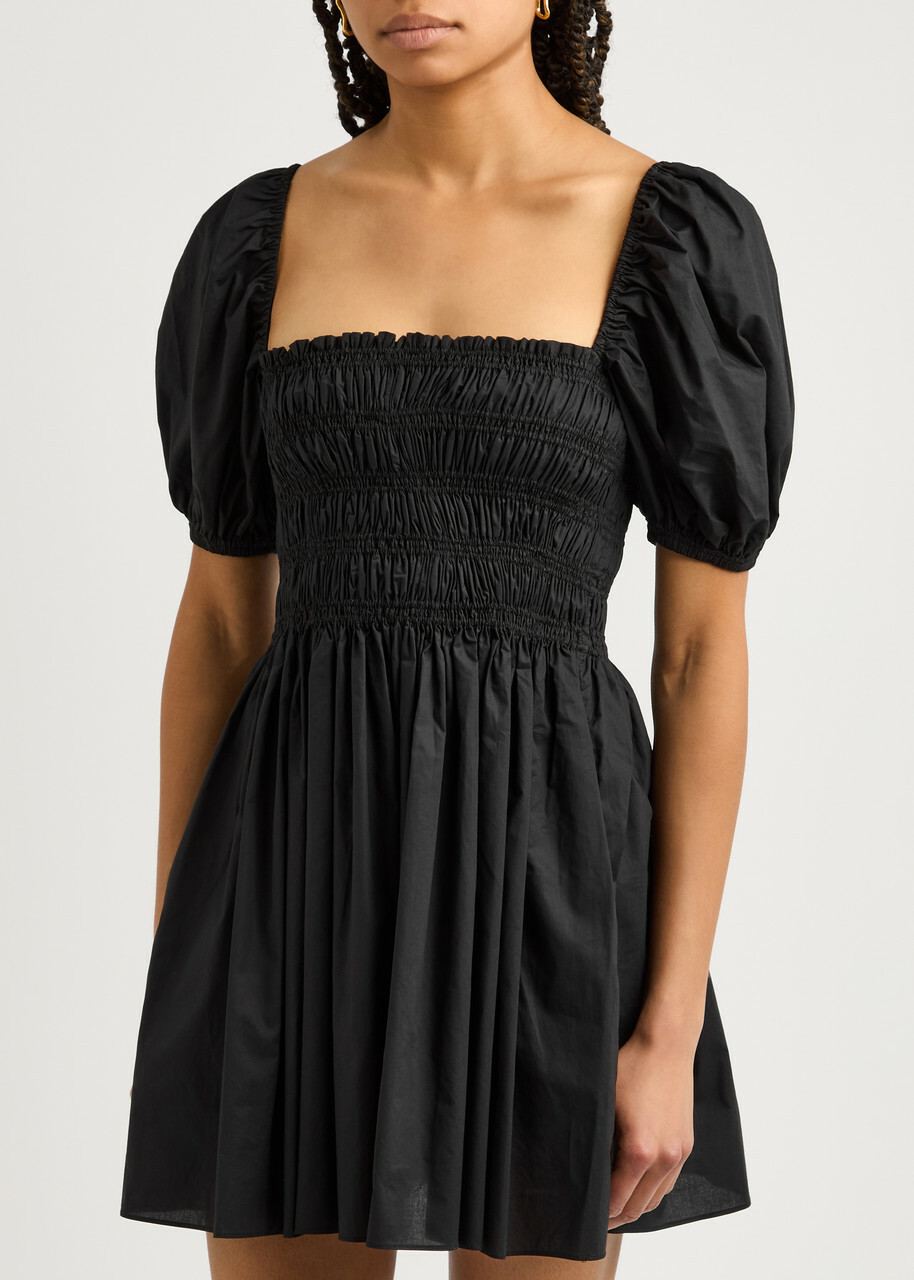 Matteau Smocked Cotton Mini Dress Black Matteau