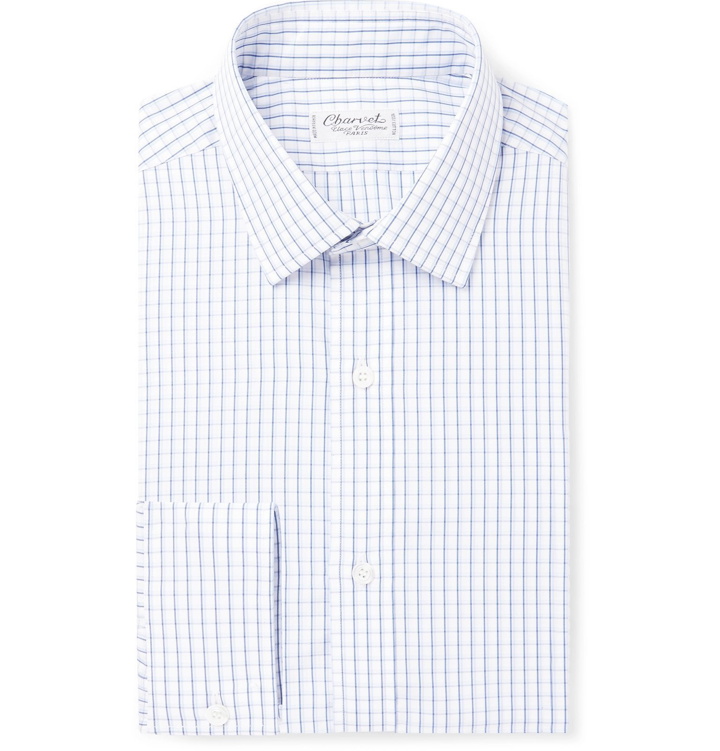 Photo: Charvet - Blue Checked Cotton-Poplin Shirt - White