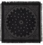 Brioni - Fringed Paisley-Jacquard Wool and Silk-Blend Pocket Square - Black