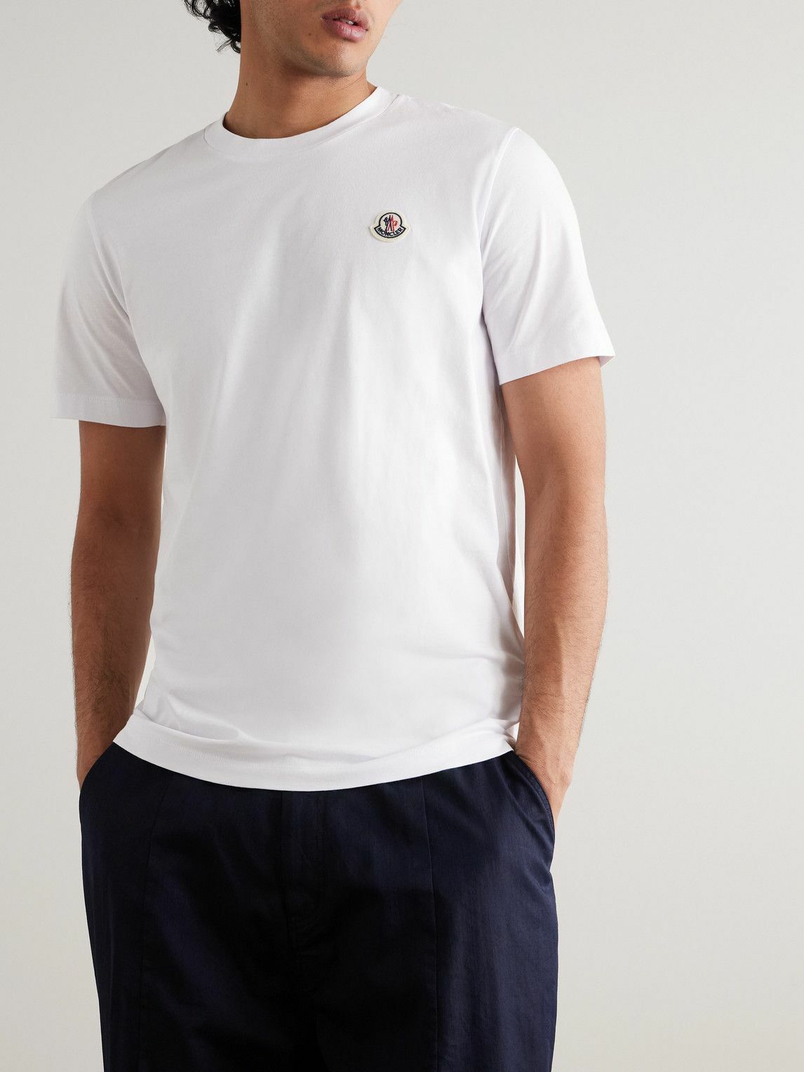 Cotton Jersey Mens White Moncler T Shirt White Embroidered Logo