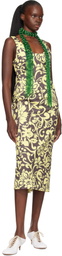 Dries Van Noten Yellow & Taupe Fitted Structured Maxi Dress