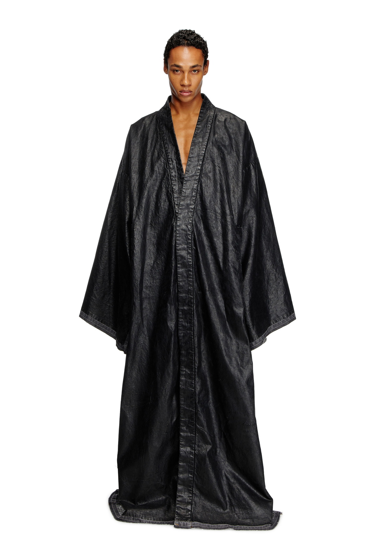 Diesel Denim kimono coat with coated front - Denim Jackets - Unisex - Black