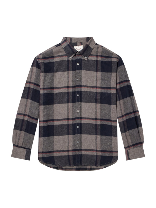 Photo: Portuguese Flannel - Lumen Oversized Checked Cotton-Flannel Shirt - Brown