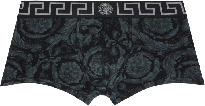 Photo: Versace Black & Gray Printed Jacquard Cotton-Jersey Boxer Briefs