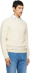 Drake's Off-White Brushed Shetland Cable Knit Sweater