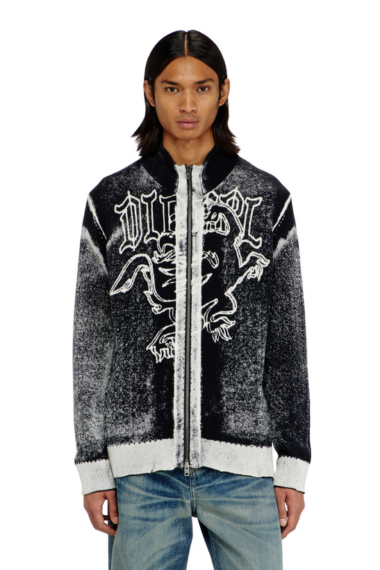 Photo: Diesel Treated zip cardigan with griffin motif - Knitwear Mens in Multicolor