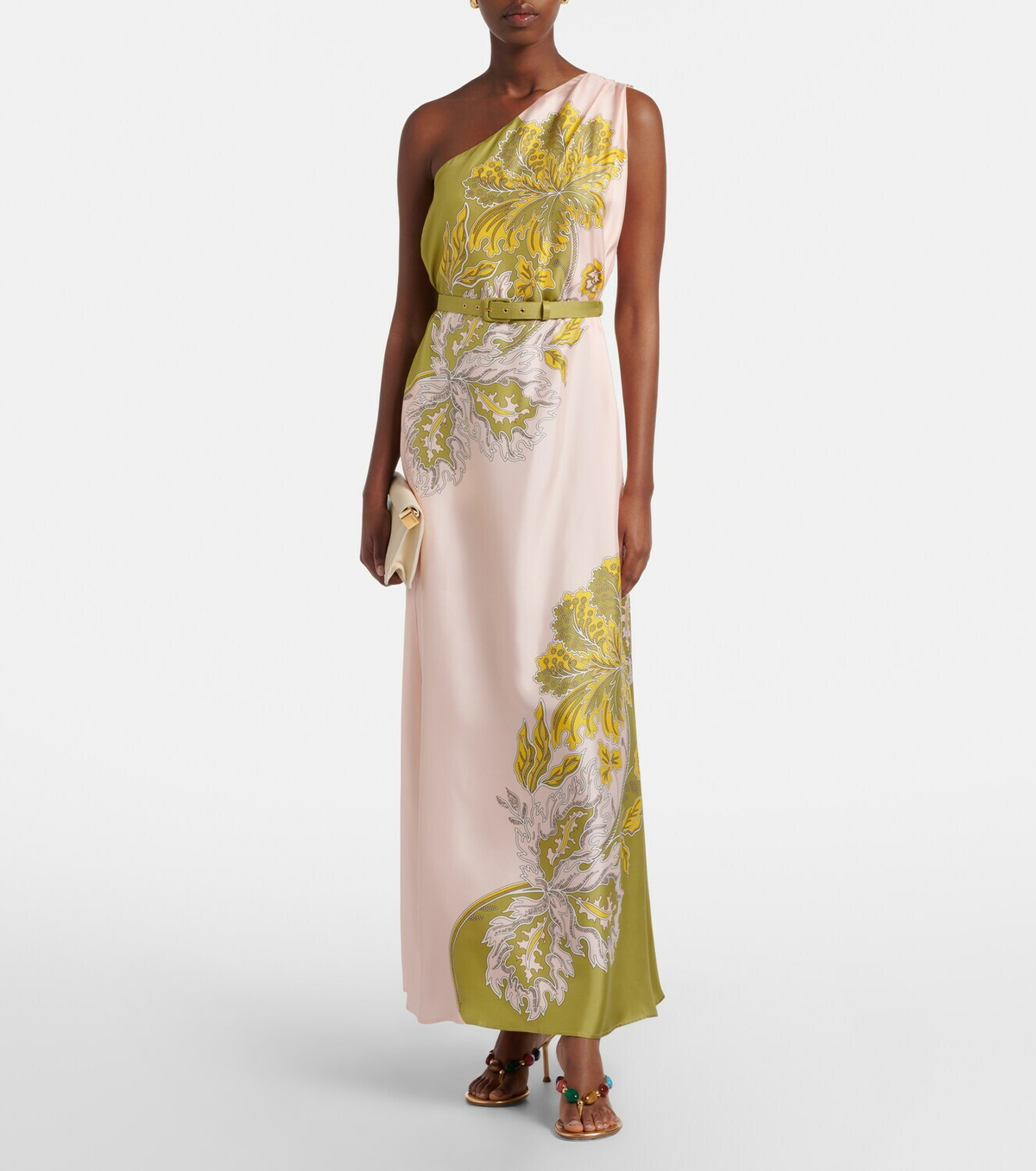 La DoubleJ Roy floral one-shoulder silk twill maxi dress