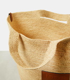 Loewe Large leather-trimmed raffia tote bag