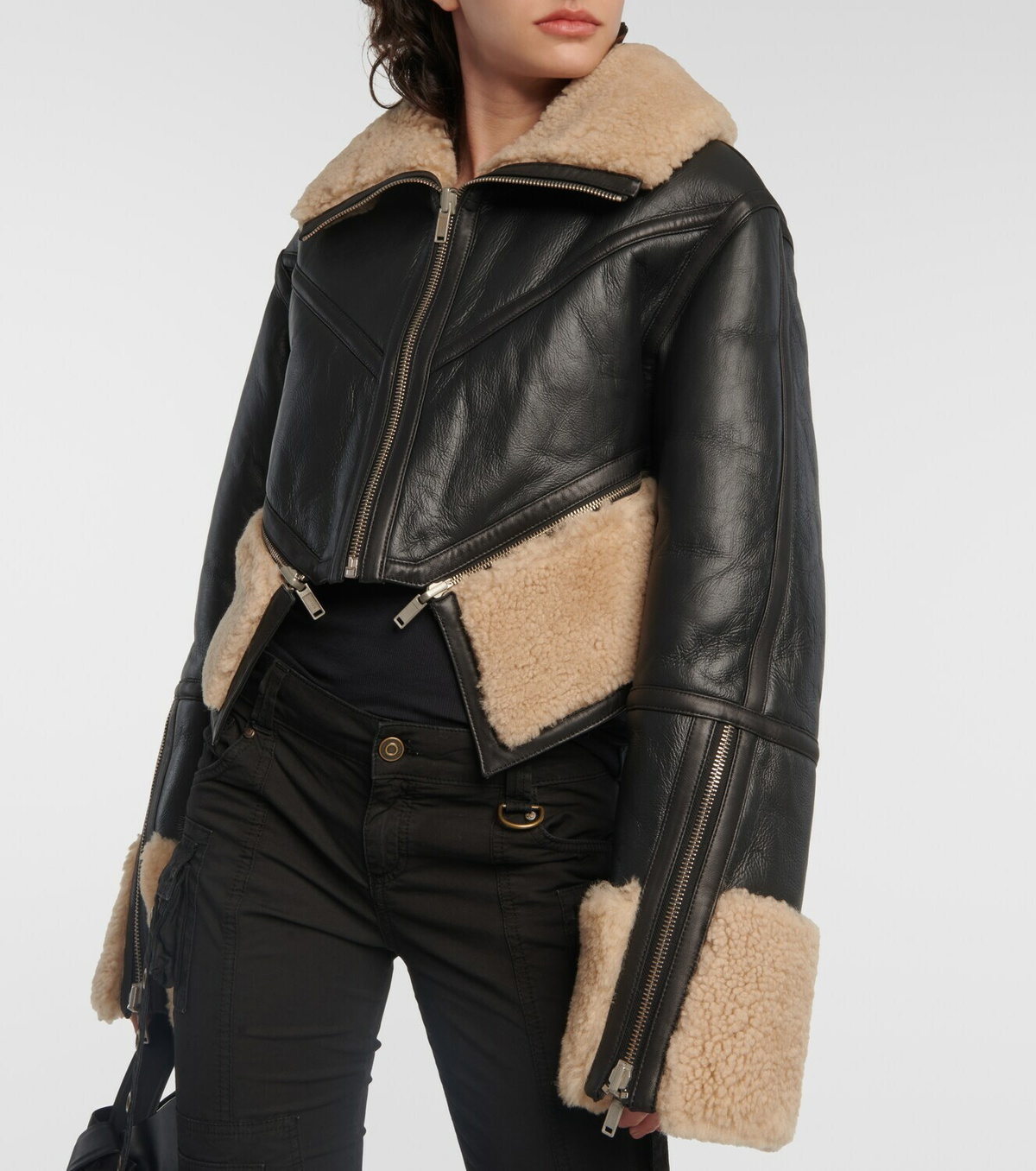 Dion Lee Reversible leather and shearling cropped jacket