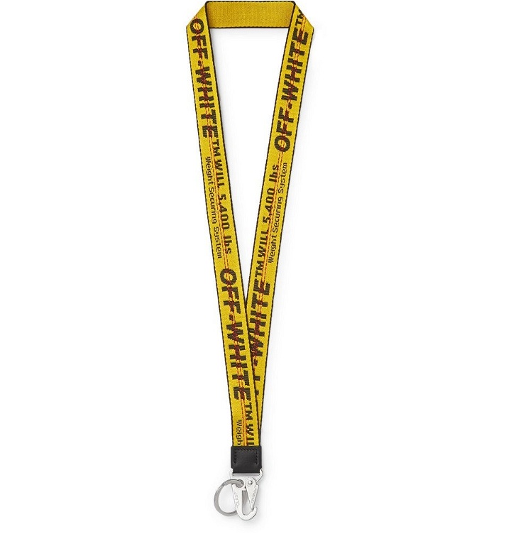 Photo: Off-White - Industrial Leather-Trimmed Logo-Jacquard Webbing Lanyard - Yellow