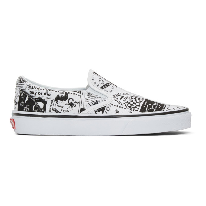 oosters Ham Bomen planten Ashley Williams White Vans Edition Newspaper Classic Slip-On Sneakers Ashley  Williams