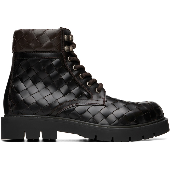 Photo: Bottega Veneta Brown Haddock Lace-Up Ankle Boots