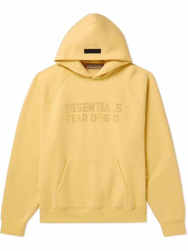 Photo: FEAR OF GOD ESSENTIALS - Logo-Appliquéd Cotton-Blend Jersey Hoodie - Yellow
