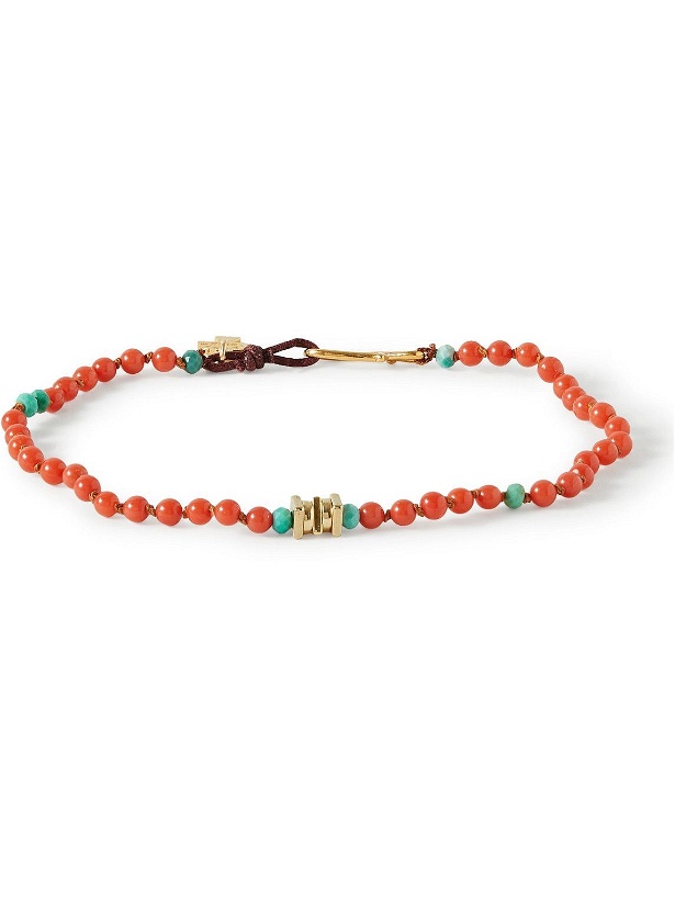 Photo: Peyote Bird - Bandeau Coral, Turquoise, Gold-Filled and Leather Bracelet