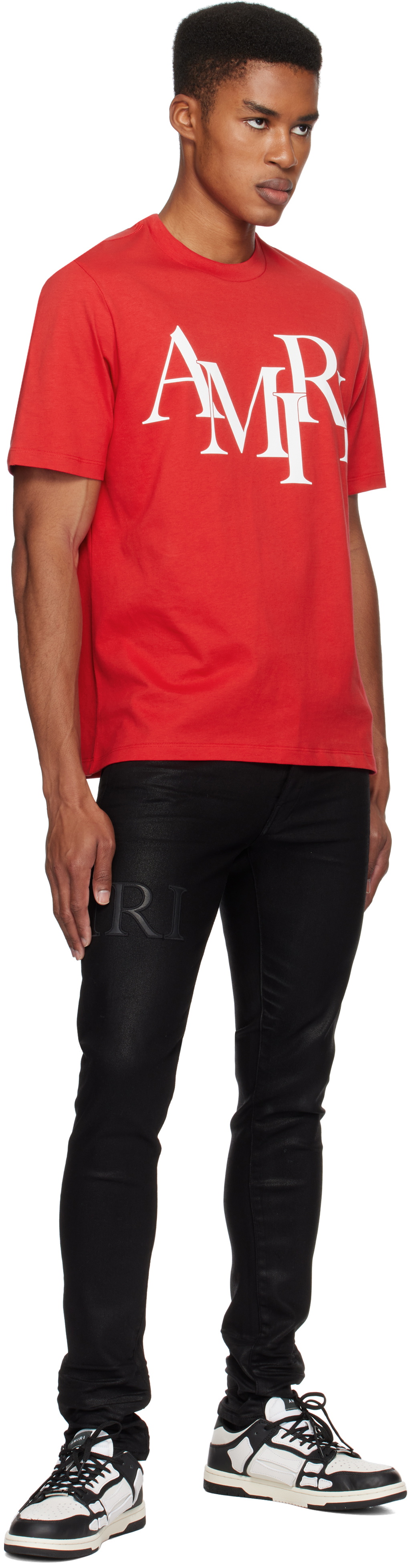 AMIRI Red 'AMIRI' Staggered Logo T-shirt Amiri AMIRI Red 'AMIRI' Staggered Logo T-shirt Amiri