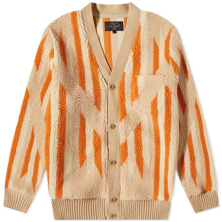 Photo: Beams Plus Men's Native Rag Pattern Boa Fleece Cardigan in Beige