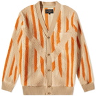 Beams Plus Men's Native Rag Pattern Boa Fleece Cardigan in Beige