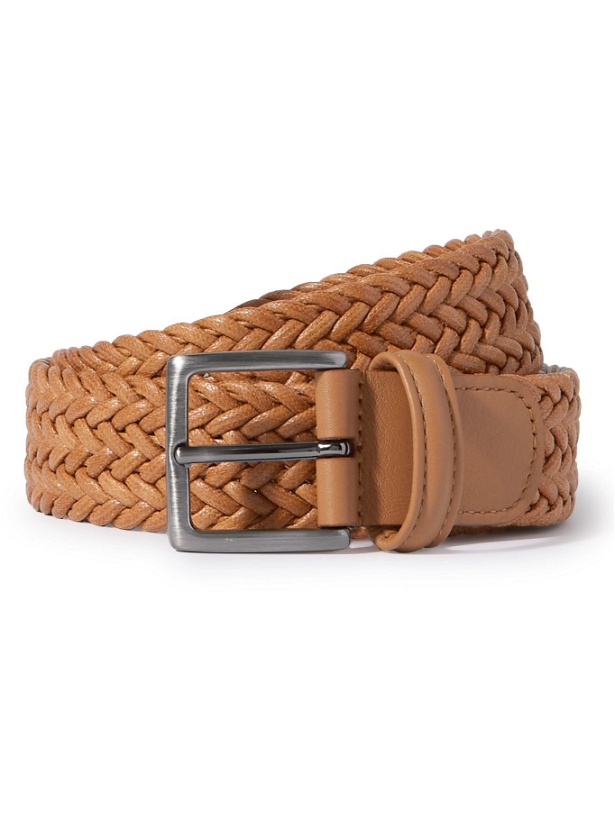 Photo: ANDERSON'S - 3.5cm Leather-Trimmed Waxed-Cotton Woven Belt - Brown