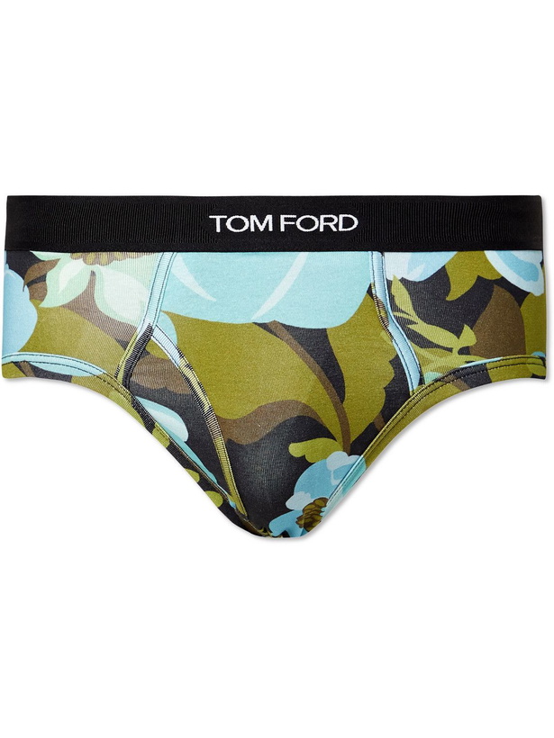 Photo: TOM FORD - Floral-Print Stretch-Cotton Briefs - Blue