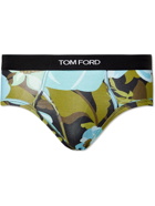 TOM FORD - Floral-Print Stretch-Cotton Briefs - Blue