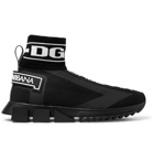 Dolce & Gabbana - Sorrento Logo-Print Stretch-Knit Slip-On Sneakers - Black
