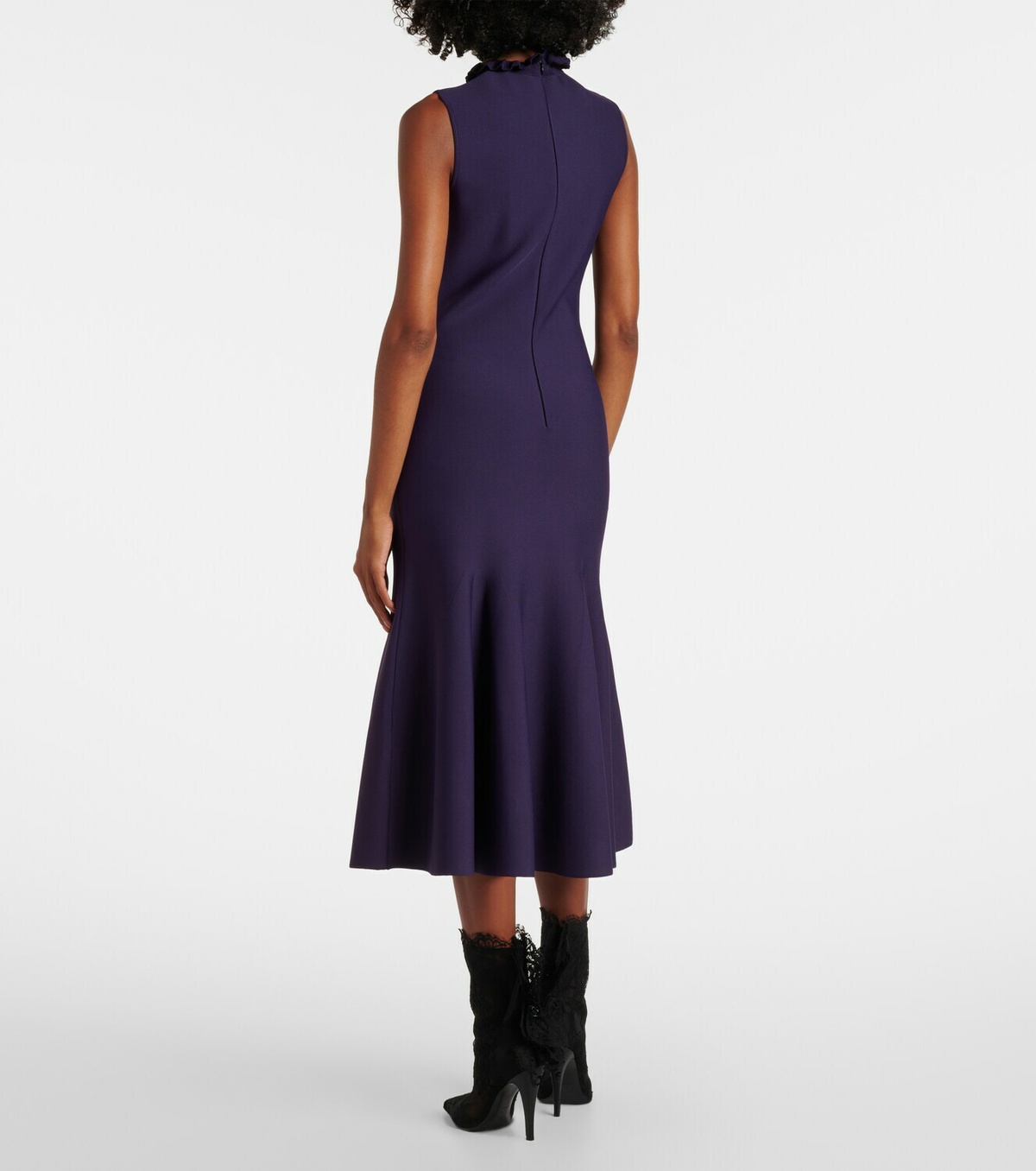 McQueen Lace-trimmed ruffled midi dress