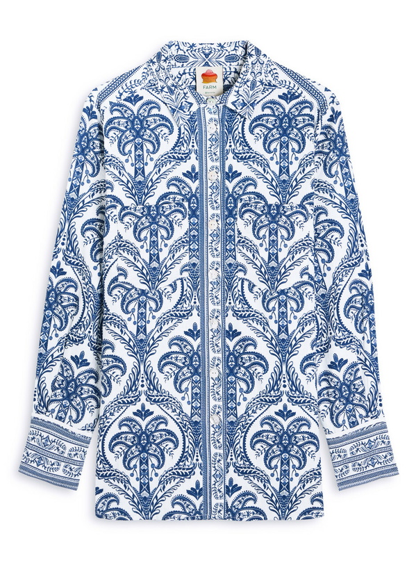 Photo: Farm Rio Tropical Printed Linen-blend Pyjama Shirt Navy