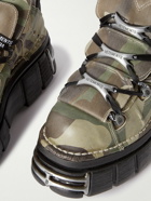 VETEMENTS - New Rock Embellished Camouflage-Print Leather Platform Sneakers - Green