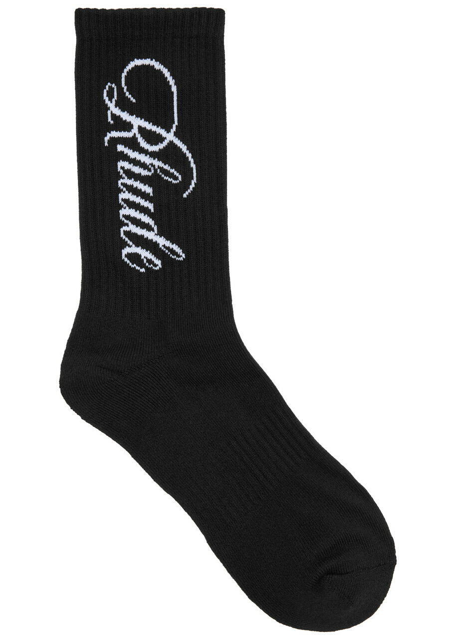 Rhude Logo-intarsia Cotton-blend Socks - Black And White - One Size