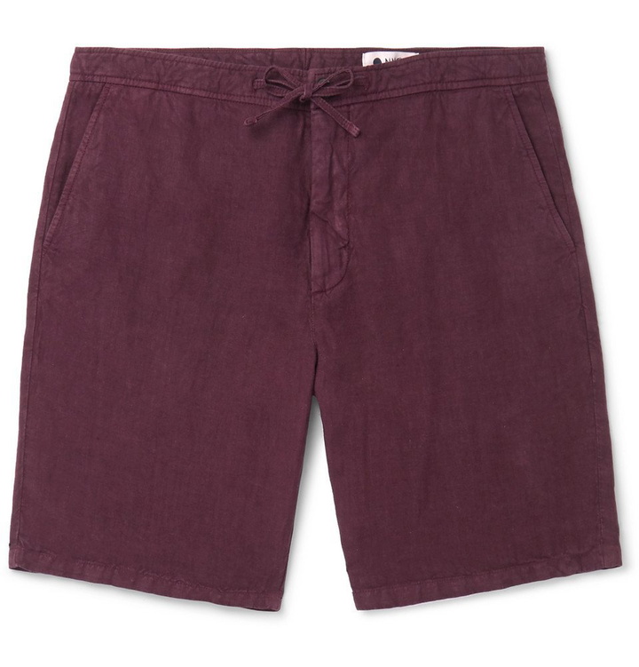 Photo: NN07 - Copenhagen Slim-Fit Tapered Garment-Dyed Linen Drawstring Shorts - Burgundy