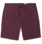 NN07 - Copenhagen Slim-Fit Tapered Garment-Dyed Linen Drawstring Shorts - Burgundy