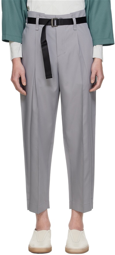Photo: 132 5. ISSEY MIYAKE Gray Oblique Fold Bottoms Trousers