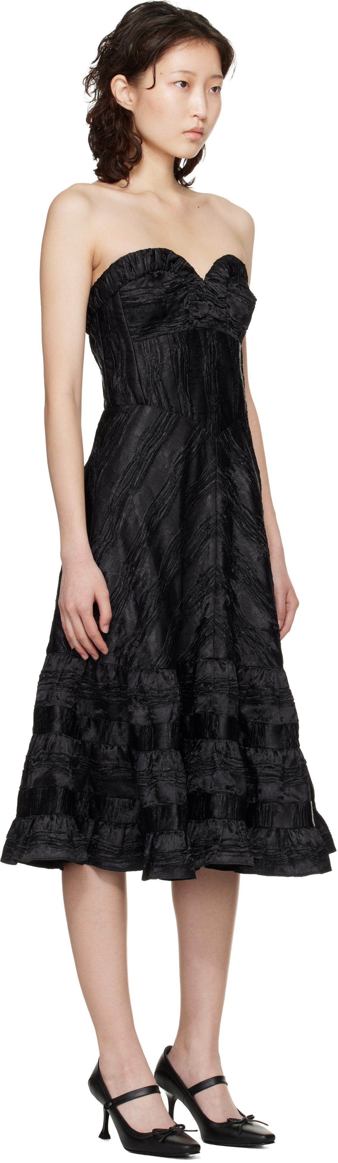 Anna Sui Black Strapless Sweetheart Midi Dress
