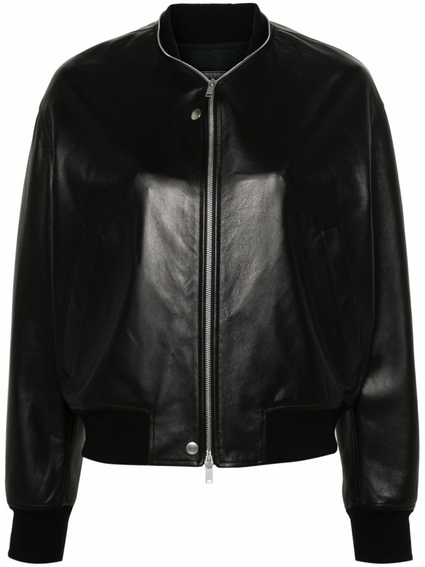 Photo: Jil Sander Black Zip-Up Leather Bomber Jacket