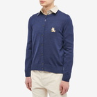 Maison Kitsuné Men's Chillax Fox Patch Adjusted R-Neck Cardigan in Navy Melange