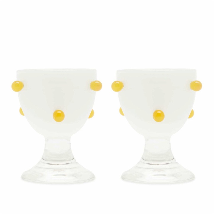 Photo: Maison Balzac Pomponette Egg Cups - Set of 2 in Clear/Yellow 