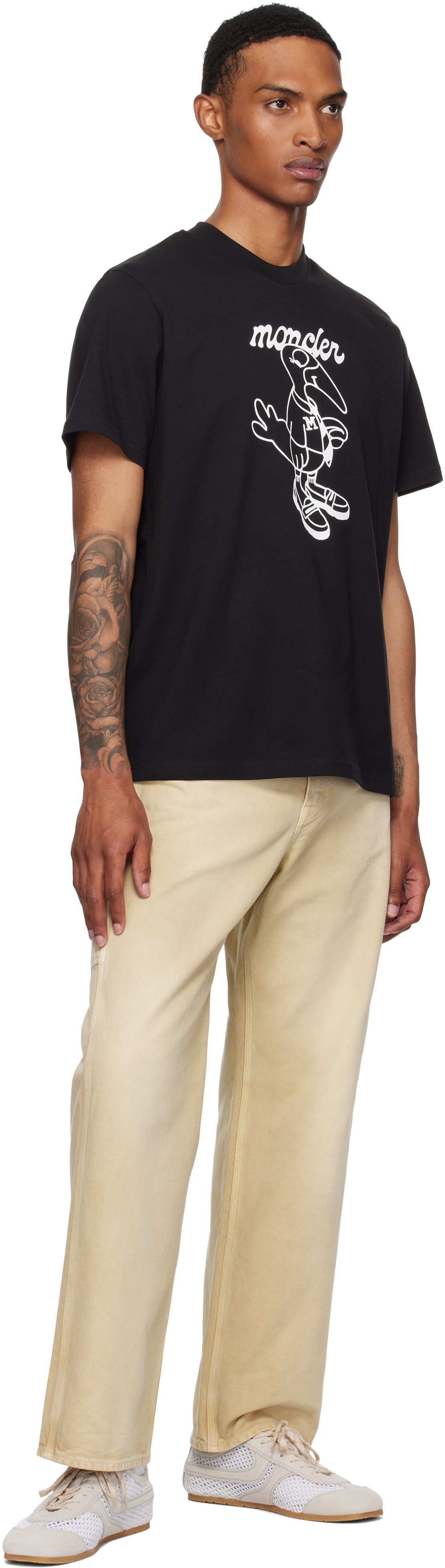 関税込 MONCLER モンクレール Archivio Creativo Tシャツ ロゴ Moncler Black Archivio Creativo T-shirt Moncler