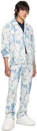 Feng Chen Wang White & Blue Printed Trousers