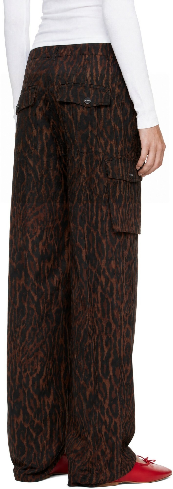 GANNI Brown Printed Cotton Cargo Pants